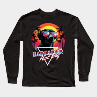 Retro Wave Labrador Hot Dog Shirt Long Sleeve T-Shirt